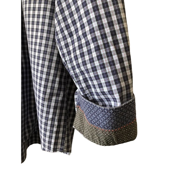 Jeff Banks Mens Blue Plaid Long-Sleeve Reverse Cuff Button-Down Shirt Size - XXL - Picture 3 of 7